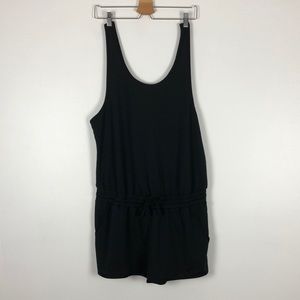 Fabletic women’s black 2 pocket drawstring waist  sleeveless terry romper XL
